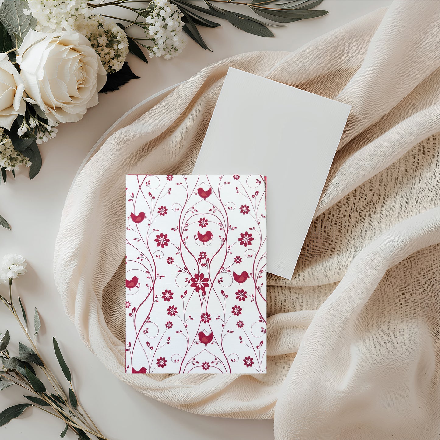 Red & White Flower Card (4x3")