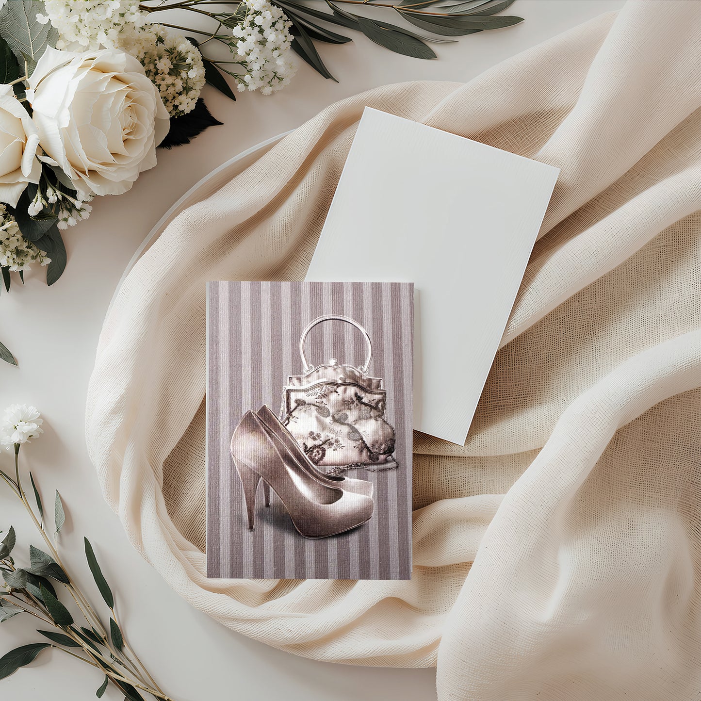 Vintage Grey Bag & Shoes Card (4x3")