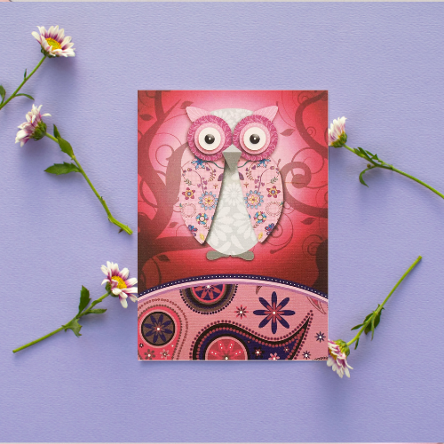 Red Patterned Owl BLANK Card (6x4")