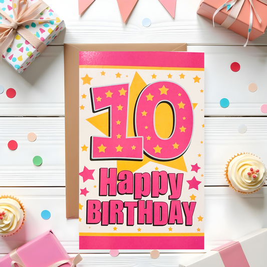 10 Year Old Girls Birthday Card (7.5x5")