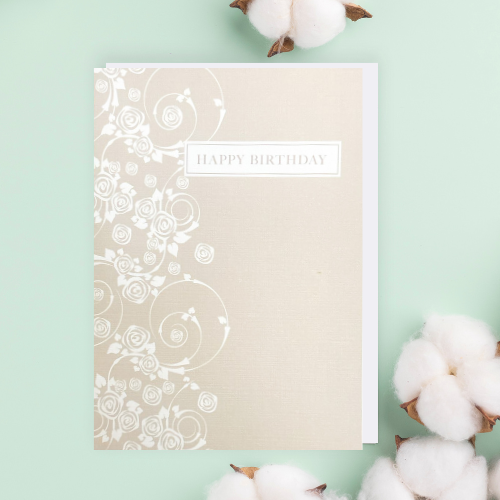 Taupe Rose Patterned 'Happy Birthday' Card (6x4")