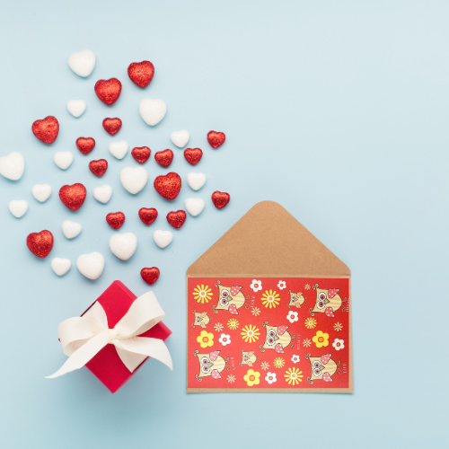 Red Owls with yellow flowers BLANK Card (6x4")