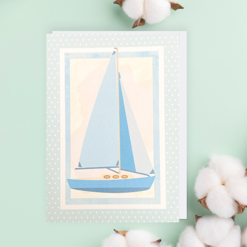 Pale Blue Sailboat BLANK Card (6x4")