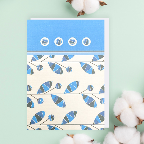 Blue Patterned Leaves & Circles BLANK Card (6x4")