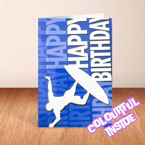 Blue Surfer or Skateboarder 'Happy Birthday' Card (6x4")