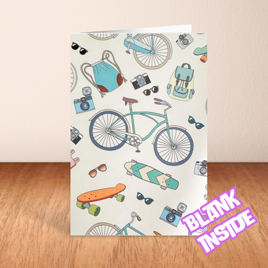 Funky Bike, Bag & Sunglasses Card - Blank (6x4")