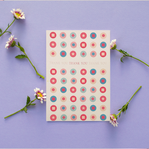 Pink & blue small circles with shapes inside 'Thank You' Card (6x4")
