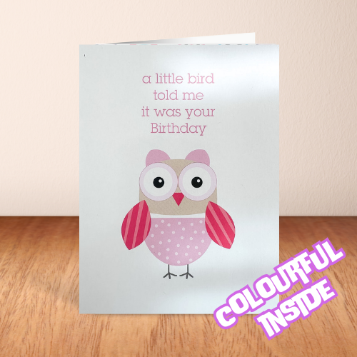 Pink Owl 'A little Birdie told me it was your Birthday' Card (6x4")