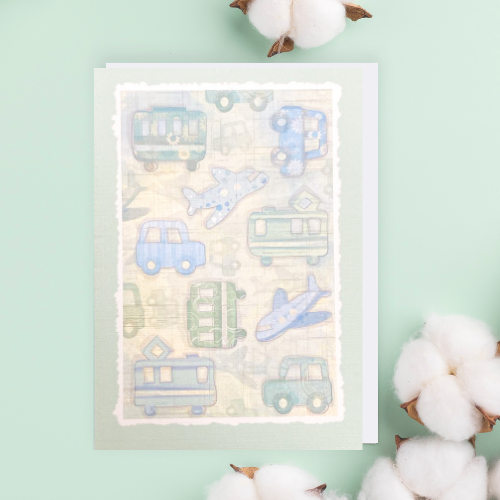 Pastel Green & Blue Transport BLANK Card (6x4")