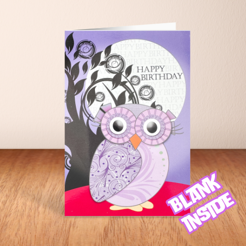 Purple Owl 'Happy Birthday' BLANK Card (6x4")