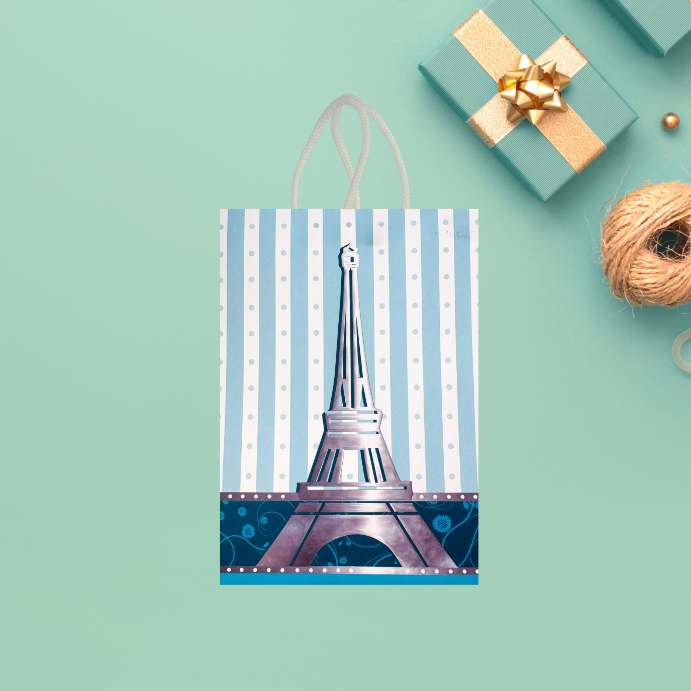 Teal Eiffel Tower Gift Bag