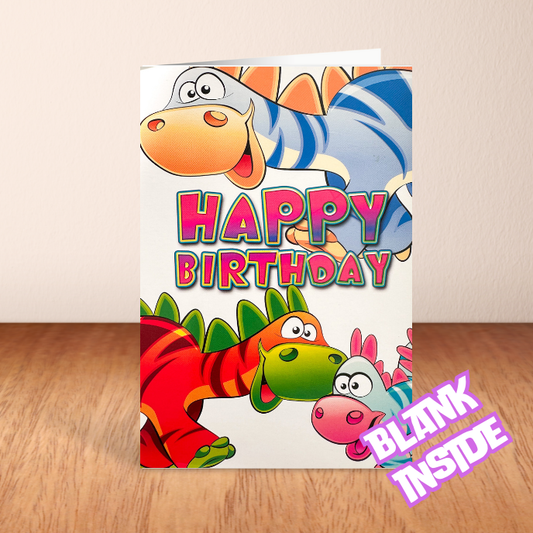 Cute Dino 'Happy Birthday' Card -Blank (6x4")