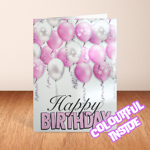 Silver & Pink 'Happy Birthday' Balloon Card (6x4")