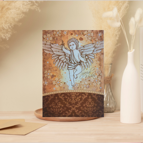 Taupe Vintage Cherub 'Special Wishes' Card (6x4")