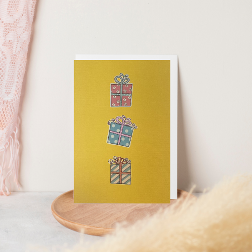 Yellow Card with 3 pretty gift boxes (6x4")