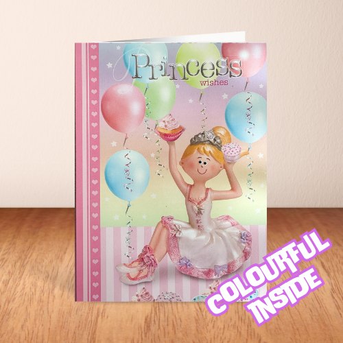 Pretty Princess Wishes with balloons Card (6x4")