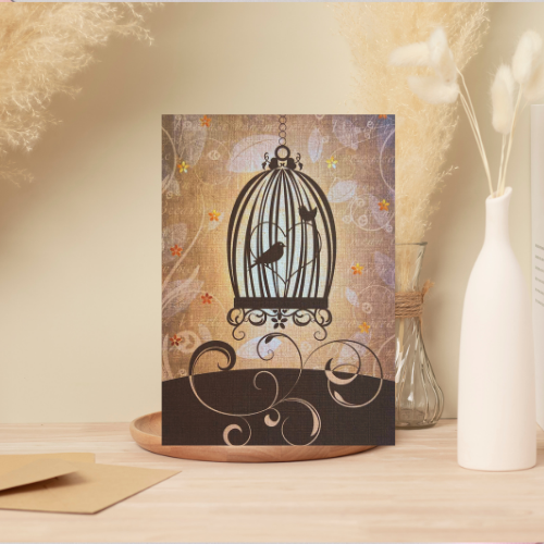 Vintage Taupe Birdcage BLANK Card (6x4")