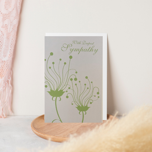 Green simple flowers 'With Deepest Sympathy' Card (6x4")