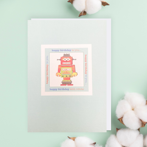 Pale Blue Robot 'Happy Birthday to you' Card (6x4")