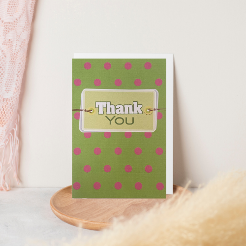 Green with pink spots 'Thank You' BLANK Card (6x4")