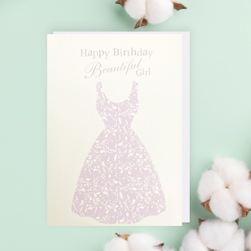 Lilac Dress 'Happy Birthday Beautiful Girl' Card (6x4")