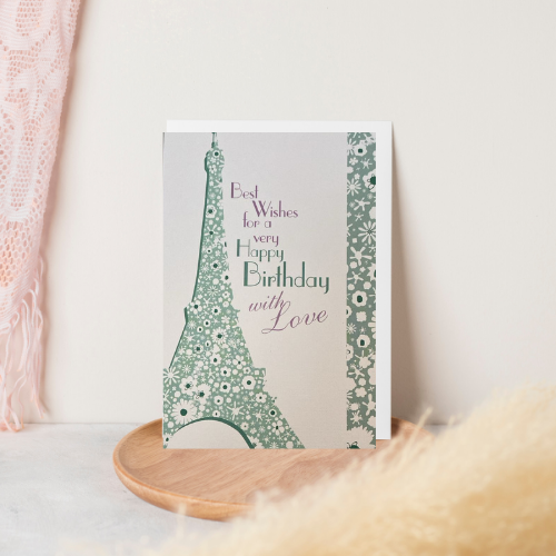 Green Eiffel Tower 'Best Wishes for a very Happy Birthday with Love' Card (6x4")
