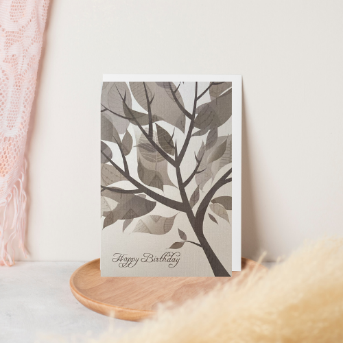 Grey Autumnal Tree 'Happy Birthday' Card (6x4")