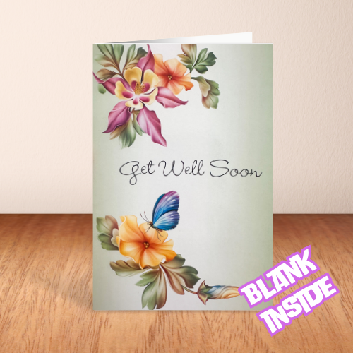 'Get Well Soon' Flowers BLANK Card (6x4")