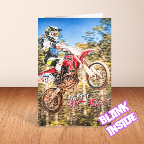 Motorbike racing in Forest 'Happy Birthday' BLANK Card (6x4")