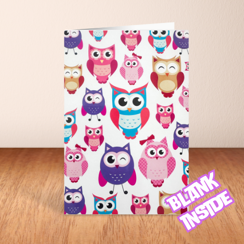 Cartoon Colourful Owls BLANK Card (6x4")