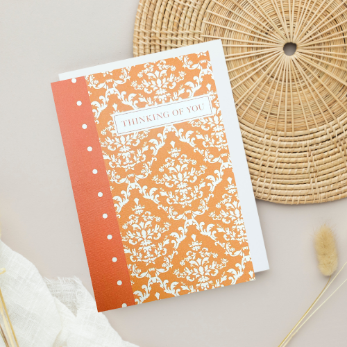 Tangerine Floral Patterned 'Thinking of You' Card (6x4")