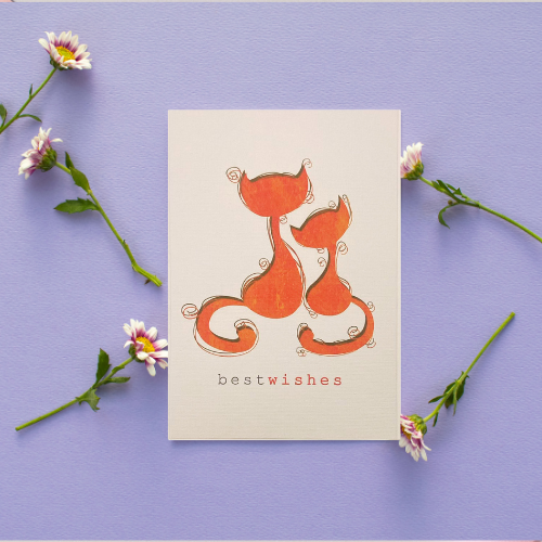 Tangerine Two Street Cats 'Best Wishes' BLANK Card (6x4")