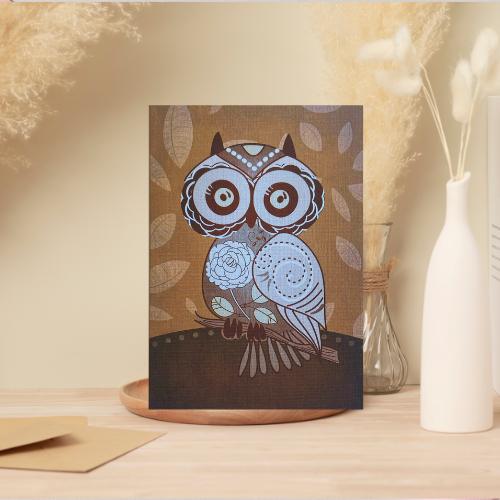 Vintage Taupe Owl BLANK Card (6x4")