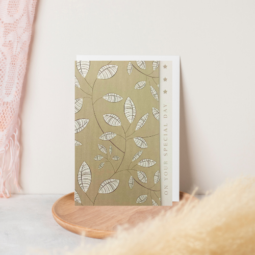 Taupe Card with Pretty Cream Leaves 'On Your Special Day'(6x4")