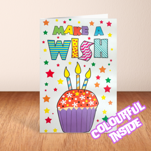 Colourful Make a Wish Cupcake Birthday Card (6x4")