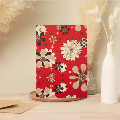 Red, Grey & White Patterned Flowers BLANK Card (6x4")