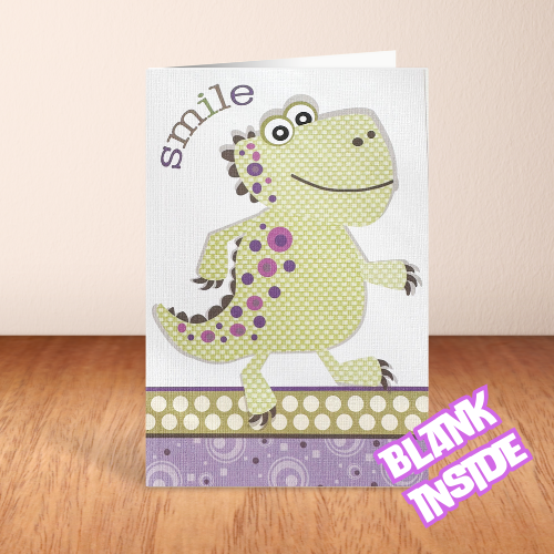 Lilac & Mint Dinosaur 'Smile' Blank Card (6x4")