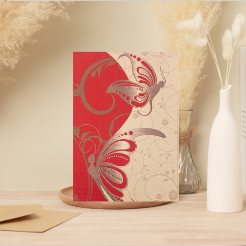 Red, Grey & White Abstract Butterflies BLANK Card (6x4")