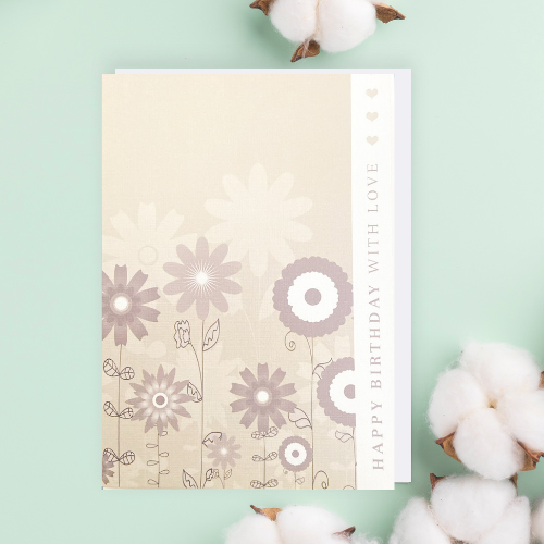 Taupe Flowers 'Happy Birthday With Love' Card (6x4")
