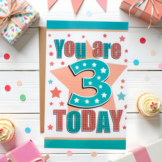 3 Years Old Boys Birthday Card (7.5x5")