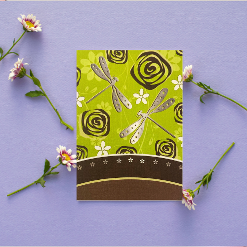 Lime green Dragonflies with abstract flowers BLANK Card (6x4")