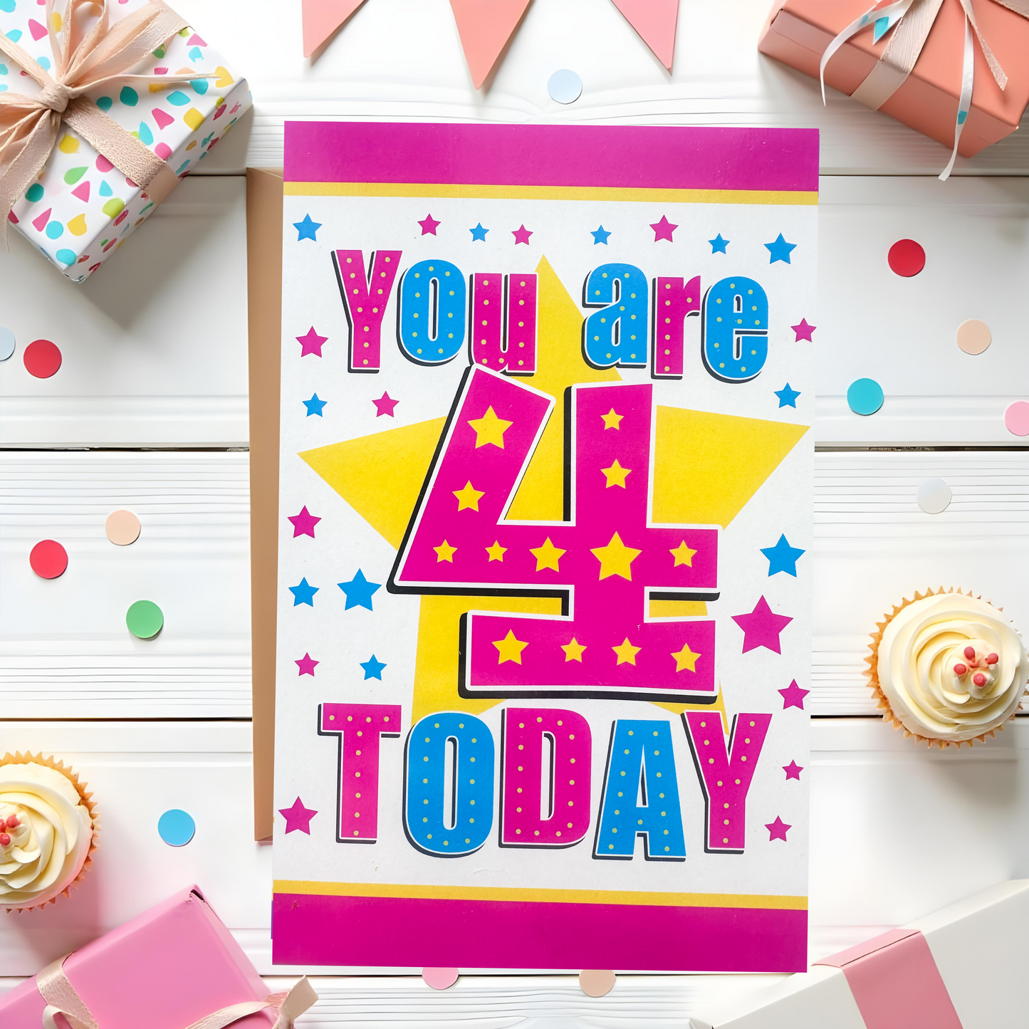 4 Years Old Girls Birthday Card (7.5x5")