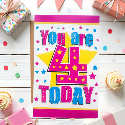 4 Years Old Girls Birthday Card (7.5x5")