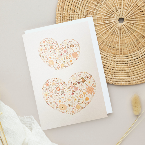 Pastel Orange Flower Hearts BLANK Card (6x4")