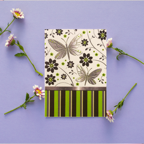 Lime green Butterflies with pretty flowers BLANK Card (6x4")