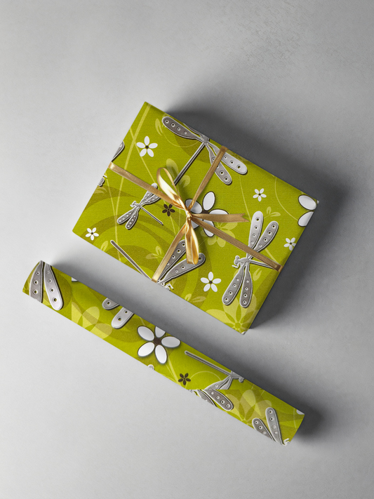 Olive Dragonfly Gift Wrap