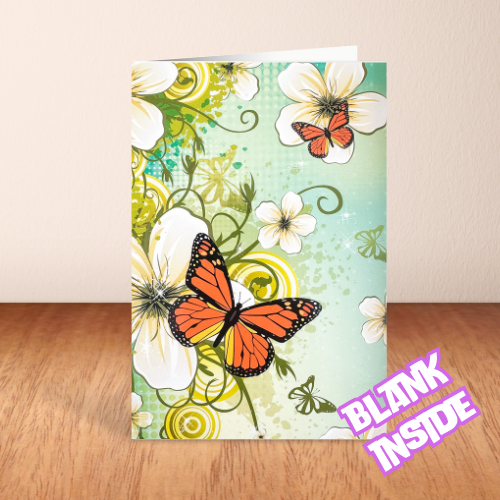 Butterfly Floral - Green and orange BLANK Card (6x4")