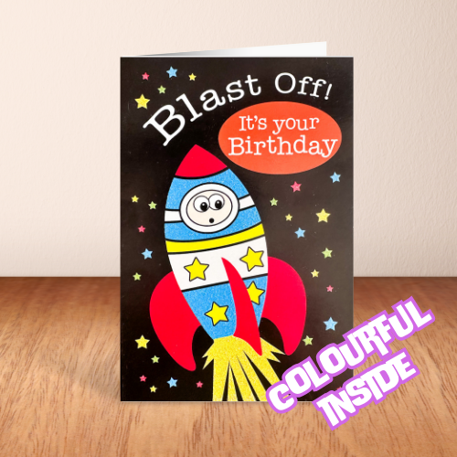 Glitter Rocket & Stars 'Blast Off! It's your Birthday' Card (6x4)