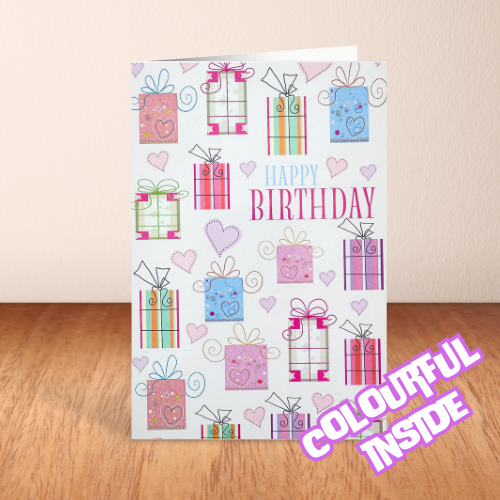 Pretty Presents Gift Box & Hearts 'Happy Birthday' Card (6x4")