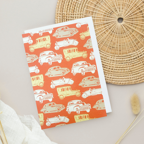 Tangerine Retro Cars BLANK Card (6x4")